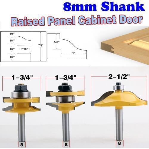 3PC 8mm Shank high quality Raised Panel Cabinet Door Router Bit Set - 3 Bit Ogee Woodworking cutter woodworking router bits