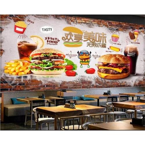 Beibehang 3d wallpaper wall burger fast food restaurant wallpaper home decor wall papers home decor wallpaper for walls in rolls