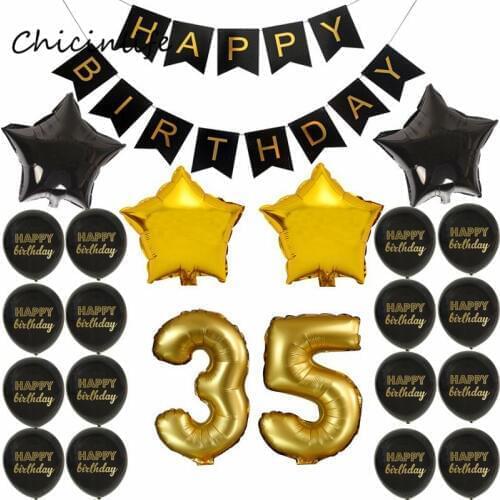 Chicinlife Gold Black Color Theme Adult 35 45 55 65 70 75 80 85 90 Years old Birthday Party Decoration Happy Birthday Banner
