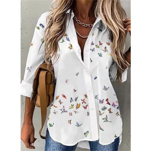 Elegant Loose Long Sleeve Women Shirt Plus Size Shirt Women Printed Tops Women