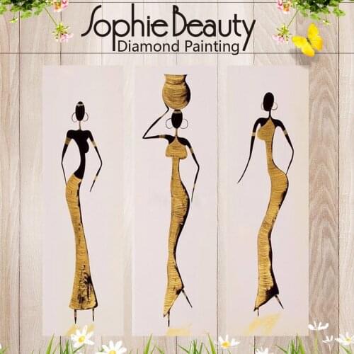 Sophie Beauty New Full Round Diy Diamond Painting Cross Stitch Handcraft Mosaic Beaded Embroidery Black Lady Golden Dress Arts