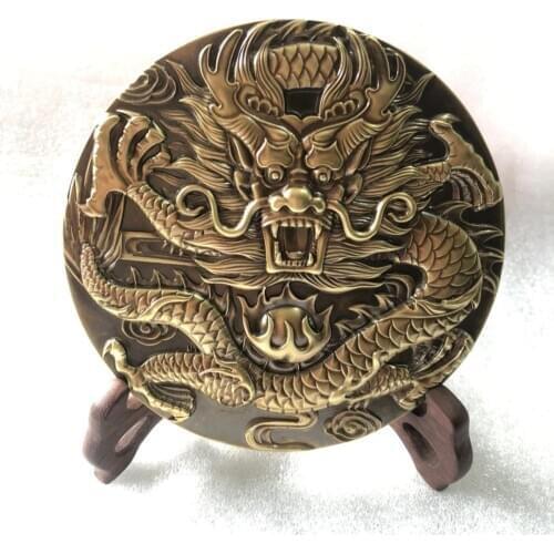 China Family patron saint Five claws Golden Dragon statue house disc, dish plate,metal decoration home decor