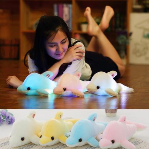 45cm Colorful Dolphin Plush Doll Toy Luminous Plush Stuffed Flashing Cushion Pillow With LED Light Party Birthday Gift