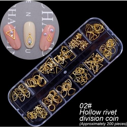 12Grids Metal Rivet Nail Art Decor Studs Mix Style Stars Moon Gold Silver Strass Jewelry Flat Rhinestone DIY 3D Charms Accessory