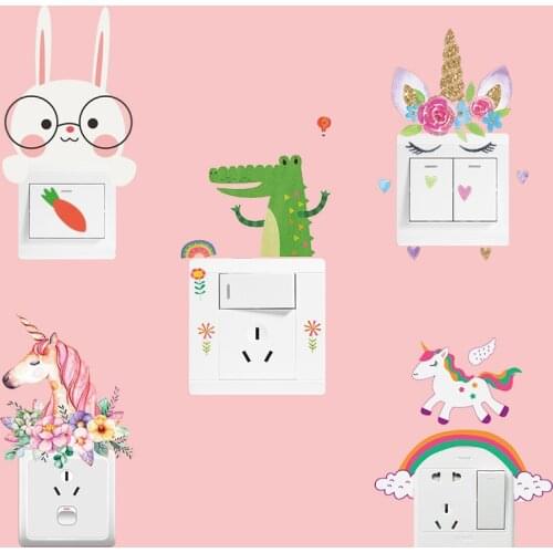 Cartoon Unicorn Wall Stickers Creative Switch Socket Beautification Decorative Wall Stickers Diy Switch Stickers Self-Adhesive