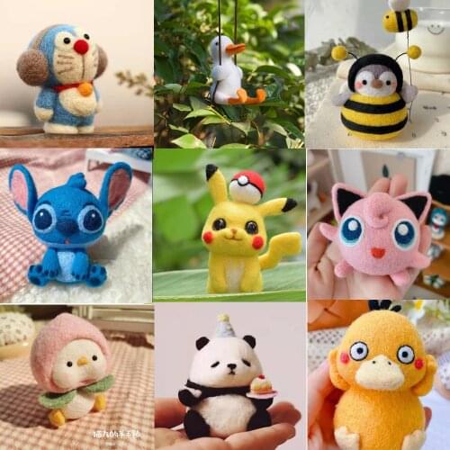 Cartoon Anime Wool Needle Felting Kit Animal Pendant Wool Felt DIY Craft Material Package Poke Set Handcraft Gifts
