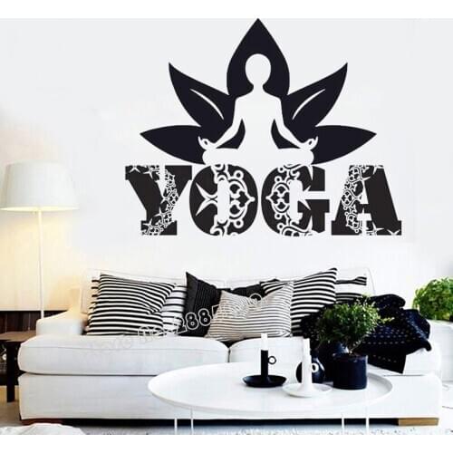 Yoga Wall Decal Quotes Namaste Decals Lotus Flower Vinyl Sticker Yoga Decals Logo Hindu Art Lotus Pattern Wall Decoration LL477