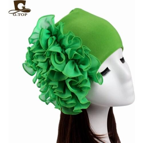 New fashion Womens chiffon Flower Chemo Beanie Hat turban Cap for Cancer Hairband Bride chest flower multifunction headwear