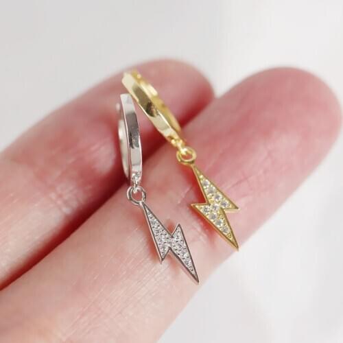 Charm 925 sterling silver earrings,Lightning hoop earrings for women,Clear micro Zircon,Ear Jewelry,Party casual Accessories