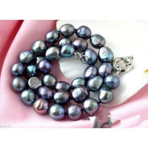 HUGE NATURAL CULTURED 8-9MM SOUTH SEA BLACK BAROQUE PEARL NECKLACE 17"
