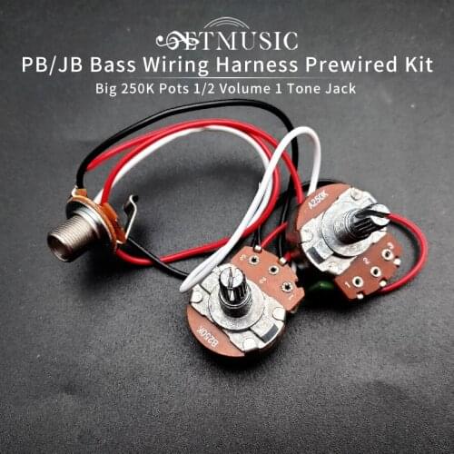 PB Bass Wiring Harness Prewired Kit for Precision Bass Guitar 500K Big Pots 1 Volume 1 Tone Jack