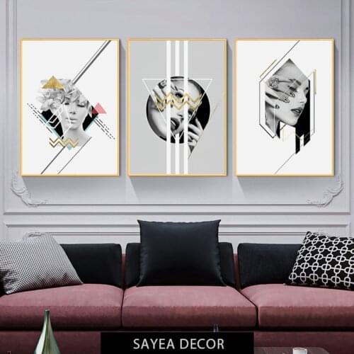 Nordic Poster Black and White Fashion woman Wall Art print Geometric Abstract Canvas Painting Wall Pictures Moden Home Decor
