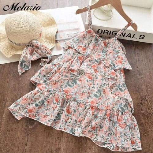 Casual Girls Dress Summer With Hat 2 Pcs Suit Children Clothes Baby Girl Kids Princess Dresses Print Flower Party Dress