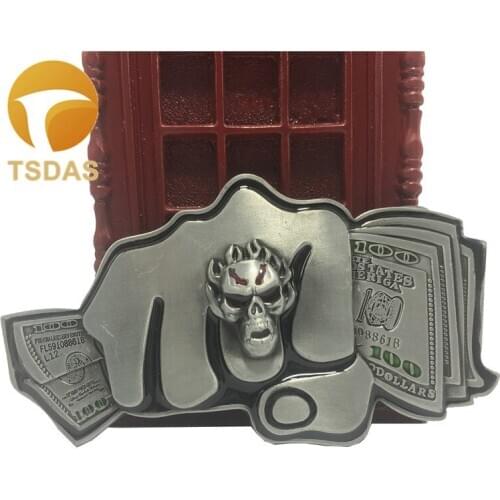 Skull Belt Buckle with US Dollar Design with Pewter Finish Suitable for 4cm New Style Width Cowboy Belt Large In Stock