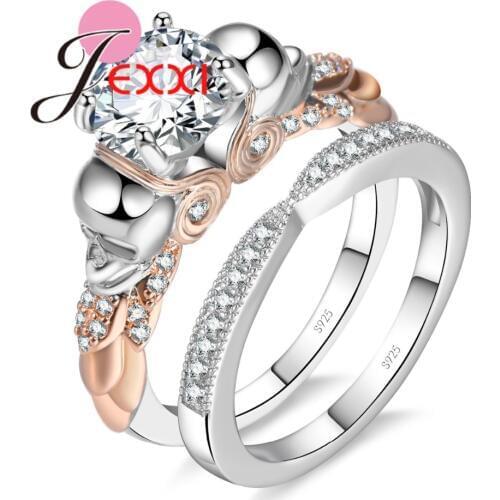 Mixed Color Couple Rings Zircon Crown Princess and Prince Couple Rings Silver 925 Sterling Jewelry Wholesale