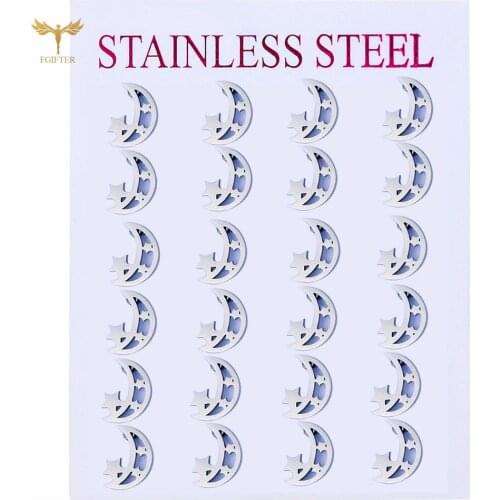 Romantic Hollow Moon Star Stud Earrings for Woman Silver Stainless Steel Fashion Girl Jewelry Best Birthday Gift for Girlfriend