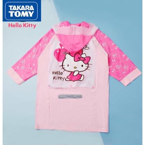 Hello Kitty Girl Raincoat with Schoolbag Seat Cartoon Raincoat Reflective Strip Safety Thickened Raincoat