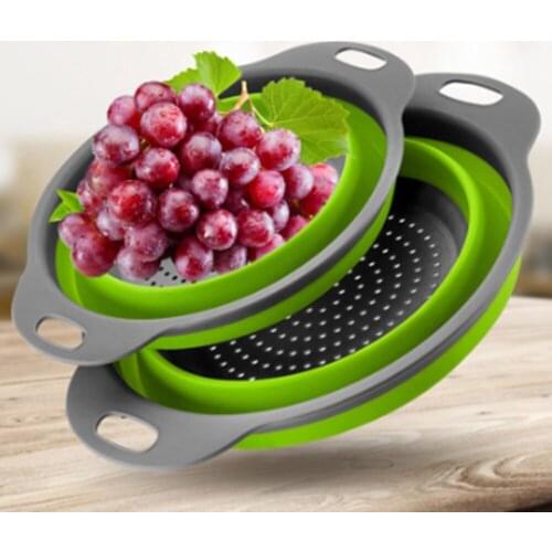 Foldable Fruit Vegetable Washing Basket Strainer Silicone Colander Collapsible Drainer With Handle Kitchen Tools