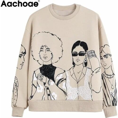 Aachoae Fashion Character Print Sweatshirt Women Loose O Neck Pullover Tops Ladies Long Sleeve Casual Hoodies Sweatshirts 2020