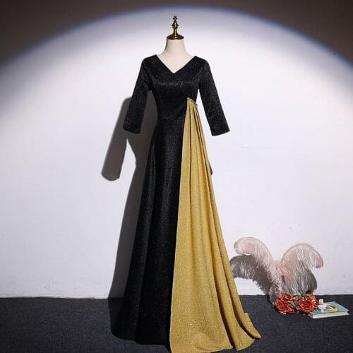 Evening Dress New Luxurious Half Sleeves Zipper Back Empire A-Line V-Neck Simple Floor-Length Party Formal Dresses Woman B1057