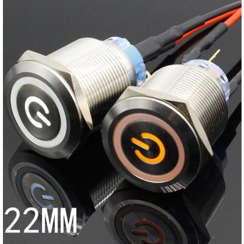 22mm Waterproof Latching Stainless Steel Metal Lamp LED Light Horn Power Push Button Switch Car Auto Engine Start PC 5V 12V 24V