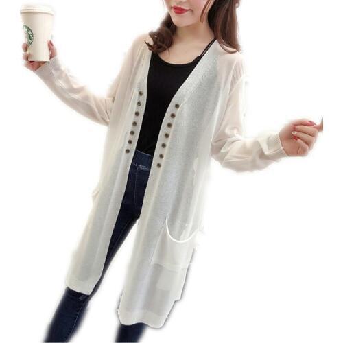 2019 New Spring Autumn Women Knitted Jacket Sun-Protection Single Breasted Thin V-Neck Long Sleeve Knitted Coat Outerwear Q332