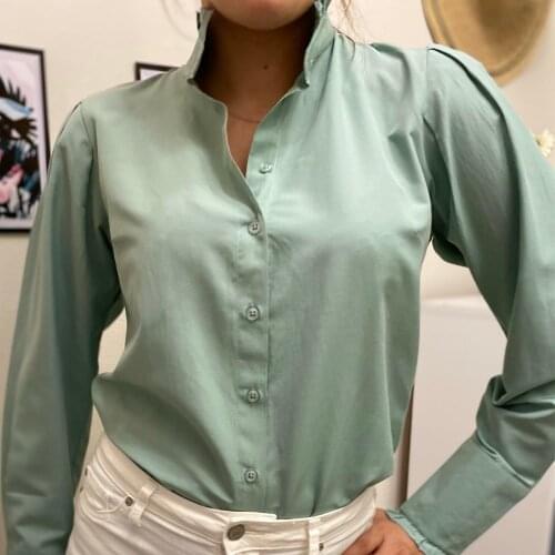 Women Shirts Woman Blouses Cotton Tops and Blouses Woman Long Sleeve Ladies Shirts Green Office Wear женская розовая рубашка