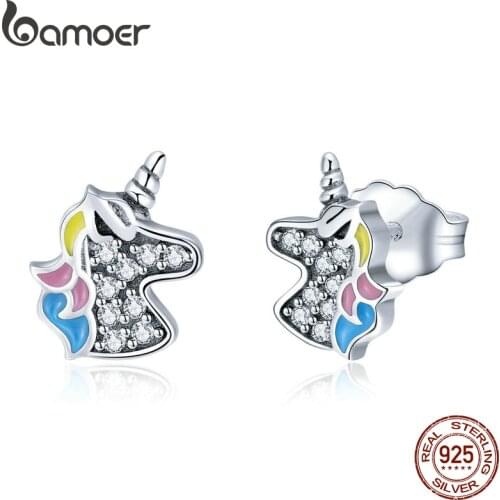 Bamoer 925 Sterling Silver Dazzling Licorne Memory Stud Earrings Silver for Women & Girls Sterling-Silver-Jewelry SCE426