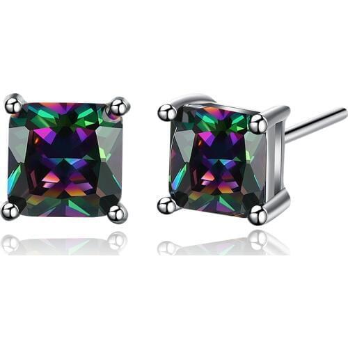 Fashion jewelry stud earrings for Women silver color rainbow 5mm square cz stone drop shipping jewel engagement earrings