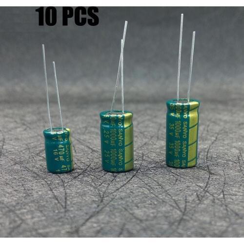 10PCS In-line High-frequency Low-resistance Electrolytic Capacitor Filter 10V 16V 25V 35V 470uf 680uf 1000UF for RC Drone ESC