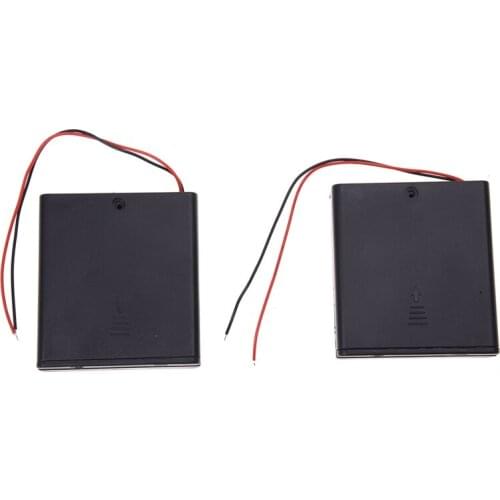 2Pcs 4 x AA 6V Battery Holder Storage Case Wired ON/OFF Switch w Cover