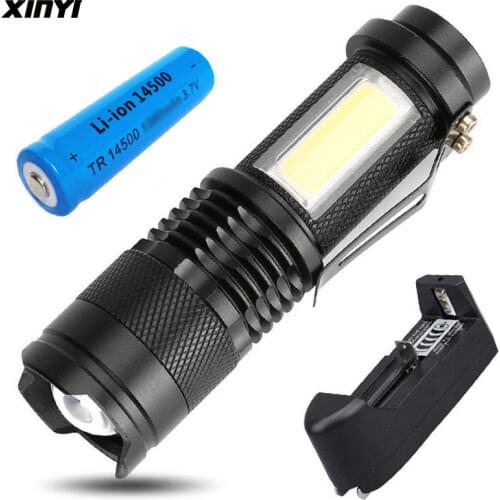 2000LM Portable LED Torch Q5 COB Mini Black Waterproof LED Flashlight Zoom Torch Penlight Use AA 14500 Battery Lighting Lantern