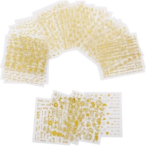 24/30pcs Gold Silver 3D Nail Art Sticker Hollow Decals Mixed Designs Ultra-thin Adhesive Flower Stamping Manicure Nails Stickers