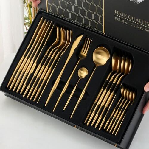 24Pcs Colorful Cutlery Set Stainless Steel Dinnerware Set Knife Fork Spoon Luxury Gift Box Kitchen Flatware Dishwasher Safe