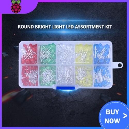 375pcs/125pcs 5 Colors 3mm 5mm Round Bright Light LED Assortment Kit Red/Green/White/Yellow/Blue for Raspberry Pi 3 2