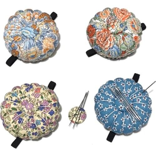 4 Color Pumpkin Shape Needle Pin Cushion Holder Sewing Kit DIY Craft Sewing Pin Elastic Wrist Band Pincushions