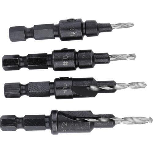 4 pcs HSS Countersink Drill Bits + 1 pcs 1/4 Quick Change Hole Hex Shank Screw Hot Search