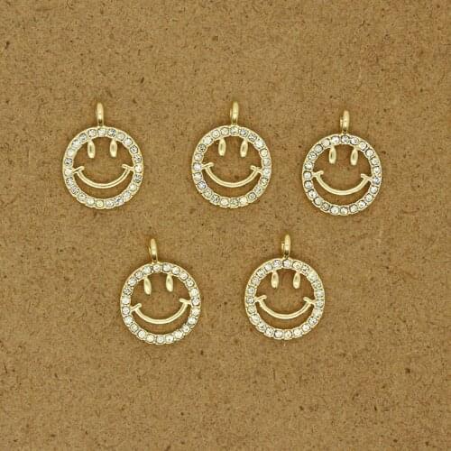 5pcs Hollow Crystal Smile Face Earring Charms Diy Jewelry Accessory Simple Necklace Bracelet Ear Drop Pendants Charm Material