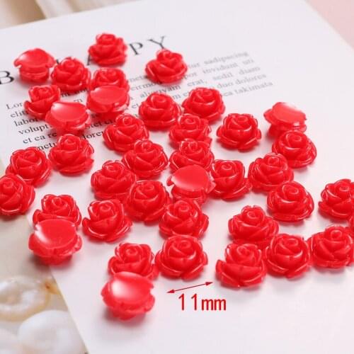 50pcs/lots Red Resin Flower Flatback Rose Cabochon For Diy Cell Phone Case Scrapbook Jewelry Crafts Decoration Ornament Supplies
