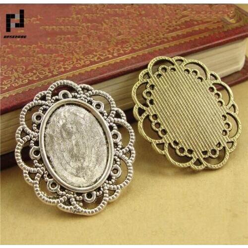 BASEHOME 10pcs/lot Oval Pendant Settings Cabochons Bases Blank Bezel Trays Fit 13x18mm Cabochon Cameo DIY Necklace Findings