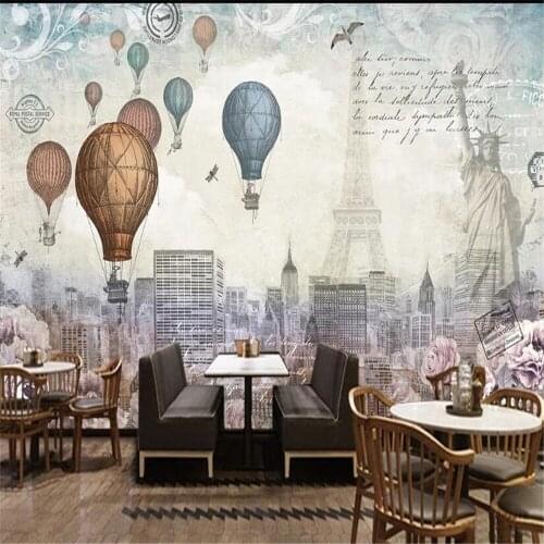 Milofi large wallpaper mural retro British wind hot air balloon background wall decoration painting
