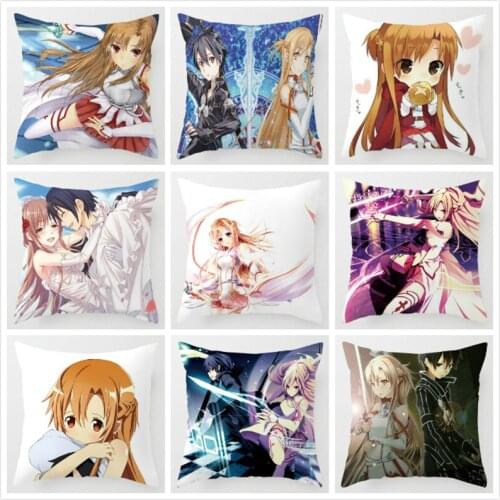 Sword Art Online Cushion Cover Customized Throw Pillow Case 45x45cm Cotton linen Pillow Cover Sofa Car Home Decora Almofadas