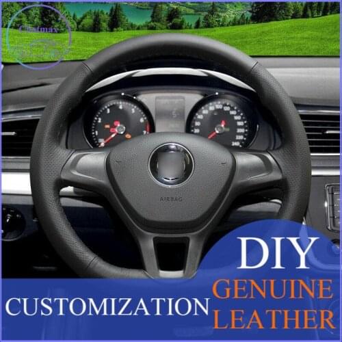 For Volkswagen POLO 2016 Hand-stitch Black leather Car Steering Wheel Covers anti-slip design all season