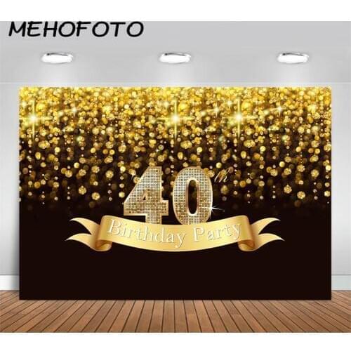 MEHOFOTO Adult Birthday Party Photography Backdrop Golden Black 40th 50th 60th 70th Birthday Party Decoration Photo Background