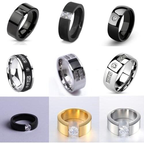 FDLK Fashion Men Ring Simple White Rhinestones Zircon Ring For Men Accessories Vintage Jewelry Wedding Party Ring Gift