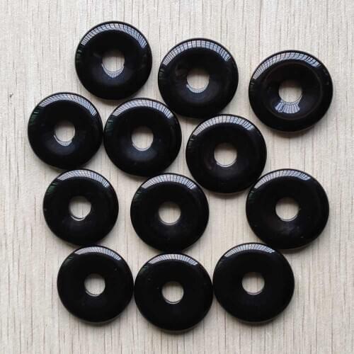 Fashion good quality natural black onyx circle donut charms Beads 30mm for jewelry making 12pcs/lot wholesale free