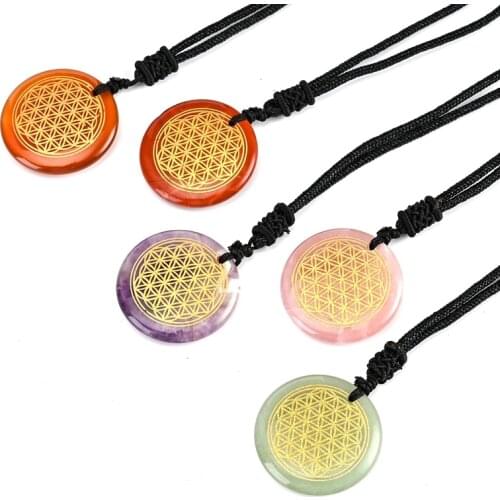 Flower of Life Pendant Crystal Orgone Design Spiritual Reiki Necklace 1.18 Inch Diameter with Adjustable Neck Cord