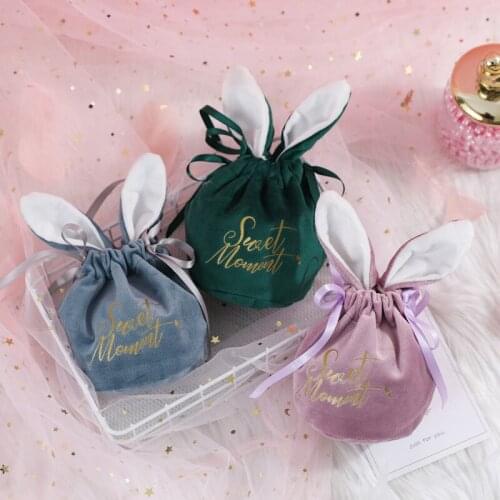 Cartoon rabbit ears decorative cloth velvet bag birthday party wedding jewelry gift bag baking candy biscuit packaging bag