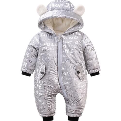 Newborn Baby Girls Boys Winter Warm Hooded Cotton Coat Outwear Plus Velvet Thickening Rompers Infant Jumpsuit Overalls