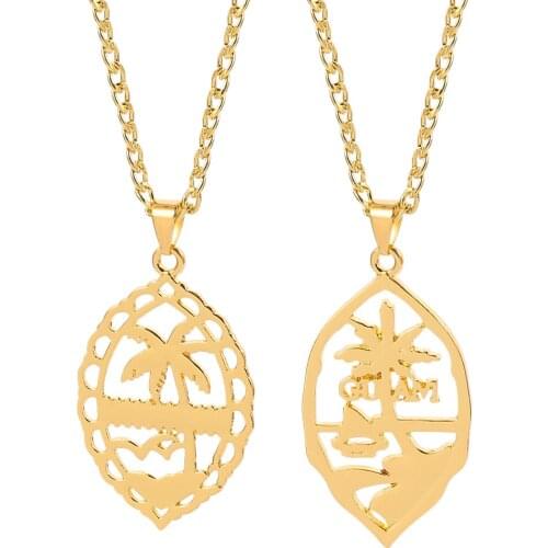 Guam Coconut Tree Pendant Chain Necklace Men Women Gold Color Hawaiian Vacation Beach Jewelry Gifts